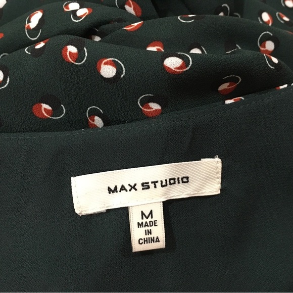 Max Studios printed Green Surplice Wrap midi Dress long sleeve Size M New - Picture 6 of 7